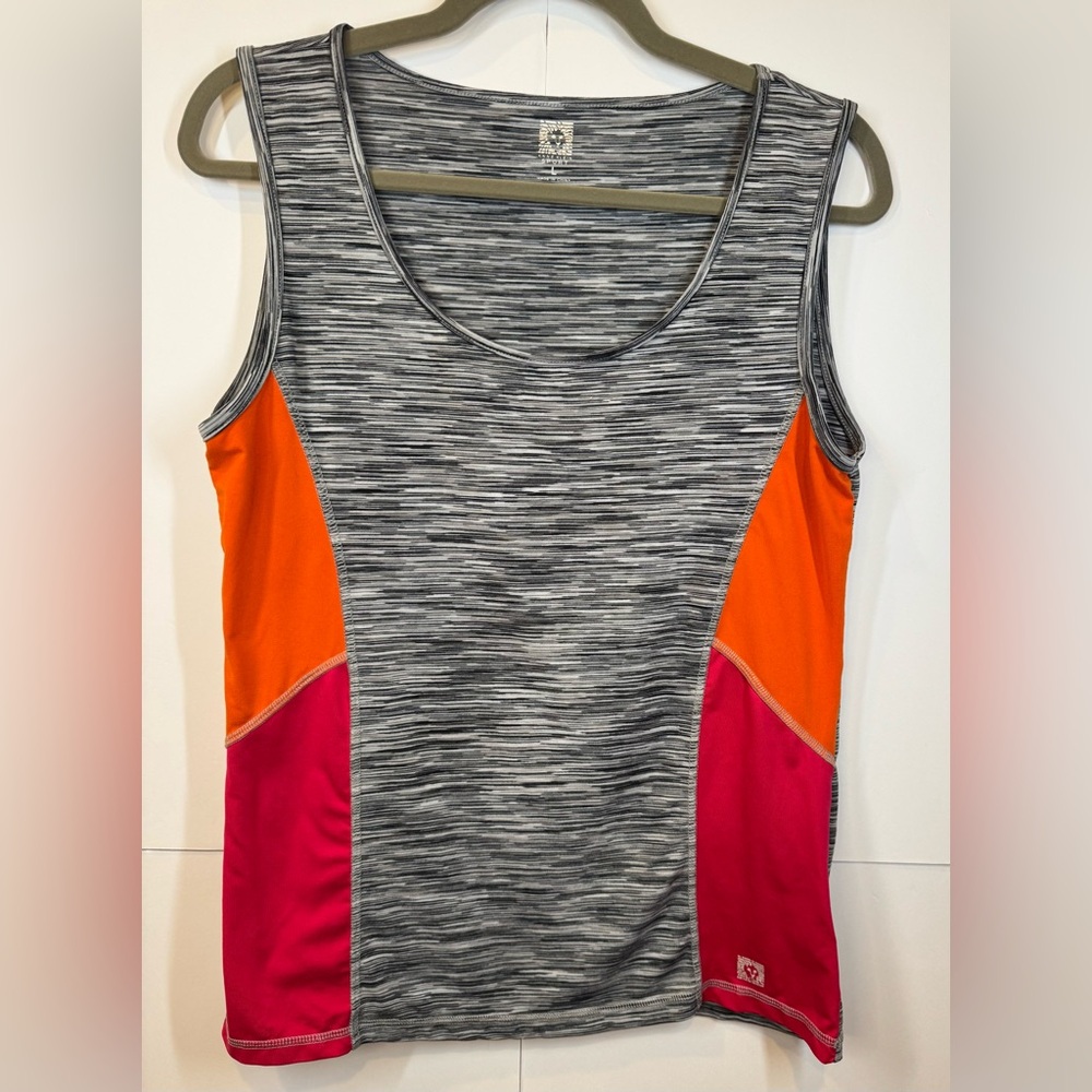 Anne Klein Sport Tank Top Women’s Gray Space Dye Colorblock Athletic Workout Lrg